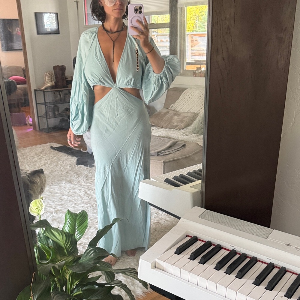 Chic Light Blue Maxi Dress with Cutouts
